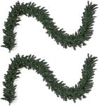 Papyrus 2 Pack of 9 ft Pre-Lit Blue Spruce Garland, Artificial, Warm White Light, Battery Powered, Indoor/Outdoor