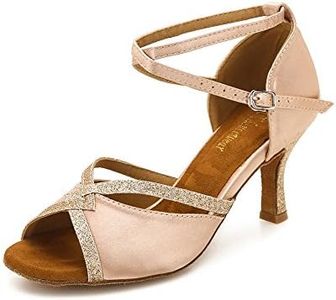 TTdancewear Women Ballroom Dance Shoes Latin Salsa Bachata Performance Sparkly Dance Dancing Shoes 9.5- Nude 3inch