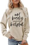 Sweatshirts for Women Not Bossy Aggressively Helpful Letter Print Long Sleeve Crew Neck Graphic Tops Shirts Casual Pullovers, Beige, Small