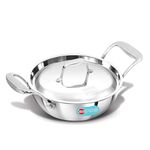 Hawkins Pro 1.5 Litre Deep-Fry Pan, Triply Stainless Steel Kadhai with Steel Handles and Steel Lid, Small Kadhai, Silver (PSK15S)