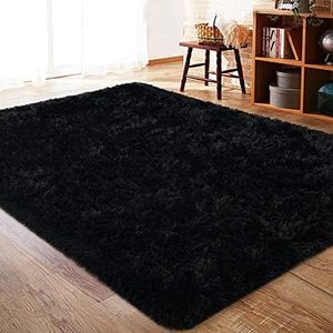 ISEAU Ultra Soft Fluffy Rug for Bedroom, 3 x 5 Feet Shaggy Area Rug for Living Room Fuzzy Carpet Comfy Nursery Rug Bedside Rug for Kids Boys Room Home Decor, Black