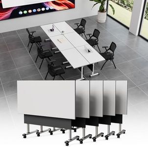Folding Conference Table with Wheels, Flip Top Conference Room Table, Modular Mobile Training & Meeting Room Table Set, Space Saving Nesting Office Boardroom Desk for 6-12 Person, Set of 2/4/6/8