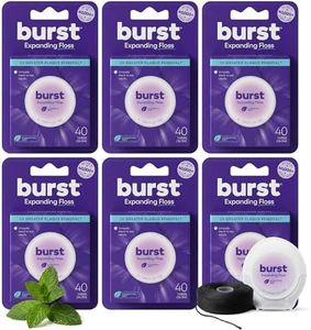 BURST Expanding Dental Floss (Mint Eucalyptus/240 Yards) | Stain Absorbing & Woven with Xylitol Coating to Fight Cavities | Vegan | Paraben Free