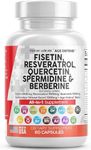 Fisetin 2500mg Quercetin 1000mg Resveratrol 1000mg with Spermidine Wheat Germ Extract 1000mg - Health Supplement for Adults Longevity with Berberine, Collagen, Rhodiola, Apigenin