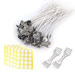 120Pcs Candle Wicks 15cm/5.9inch Set, 15cm Pre-Waxed Tabbed Cotton Wicks, 120Pcs Stickers and 2Pcs Wick Centering Device Holders for Candle Making