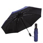 PRANIJ One-Click Auto Open/Close 3-Fold Travel Umbrella For Women, Men, & Kids, Sun & UV Protection Compact Lightweight Windproof Umbrella for Rain (Navy Blue)