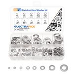 ELECTRAPICK 360Pcs Stainless Steel Flat Washers Assortment Washers Hardware Set, 8 Sizes M2 M2.5 M3 M4 M5 M6 M8 M10, Durable and Rustproof for Home Decoration Factories Repair Construction