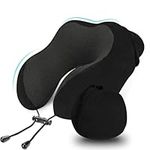 LUXSURE Travel Pillow - Memory Foam Neck Pillow Travel with Supportive Function,Travel Essentials Companion with Built-in Storage Bag,Ideal for Travel,Office and Home Use (Black)