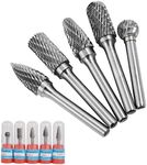 Bestgle 5 Pcs Carbide Burr Set, 6mm (1/4") Shank Tungsten Carbide Rotary Burrs Bits Double Cut Die Grinder Bits Rotary File Cutting Burrs, 10mm Cutting Edge Diameter