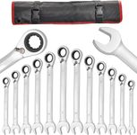 Garvee Reversible Ratcheting Combination Wrench Set,12-Piece Standard Set Metric 8mm-19mm, CR-V Steel, Open end Spanner with Rolling Pouch for home projects etc.
