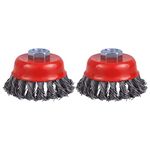 WENORA Wire Cup Brush for 4 1/2 Angle Grinder, 2 Pack 3 inch Wire Brush for Grinders, 5/8 Inch-11 Threaded Arbor, 0.020 Inch Twisted Knotted Wire Brush Wheel for Angle Grinder (3-Inch Cup Brush, 2)