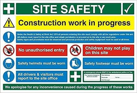 Seco Site Safety, Construction Work in Progress Sign, 600mm x 400mm - 4mm Fluted Board