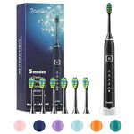 7AM2M Sonic Electric Toothbrush with 6 Brush Heads for Kids and Children, One Charge for 90 Days, Wireless Fast Charge, 5 Modes with 2 Minutes Build in Smart Timer, Electric Toothbrushes(Black)