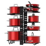 Pots and Pans Organizer for Cabinet,8 Tiers Pot Organizer for Kitchen Organization & Storage, Adjustable Pan Organizer Rack for Cabinet, Pot Lid Organizer with 3 DIY Methods,Pot Rack