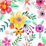 Blooming Wall Peel and Stick Removable Handpainting Seamless Watercolor Red/Yellow/Purple Flower Green Leaves Self-Adhesive Prepasted Wallpaper Wall Mural