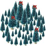 Topbuti 48 Pcs Bottle Brush Trees Mini Christmas Trees Artificial Xmas Trees Sisal Snow Frost Trees Diorama Tree with Wood Base for Christmas Craft Decoration Home DIY Décor