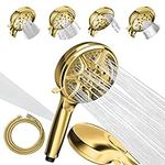 SparkPod 5 Inch 9 Spray Setting Shower Head - Handheld High Pressure Jet with On/Off Switch, Pause & Waterfall Setting- Premium ABS Removable Handheld Shower Head with Hose (6ft) (Egyptian Gold)