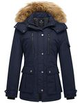 Wantdo Women's Quilted Winter Warm Puffer Coat with Removable Hood Navy S