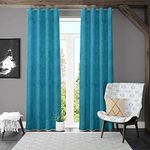 DECOMIZER Damas Heavy Soft Thick Premium Designer Fancy Luxury Velvet Solid Emboss Texture Room Darkening Blackout Grommet Curtains Door Curtain Blind Screen For Living And Bedroom, 7 Ft, Aqua, Pack Of 2 Pcs