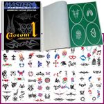 Master Airbrush Brand Airbrush Tattoo Stencils Set Book #1 Reuseable Tattoo Template Set, Book Contains 100 Unique Stencil Designs, All Patterns Come on High Quality Vinyl Sheets with a Self Adhesive Backing.