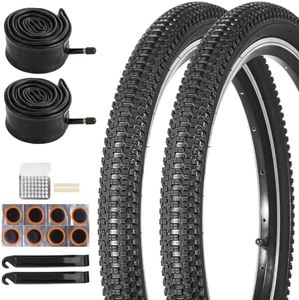 Fansport 20 inch Bike Tire,2 Pack 20x2.125 Bike Tires and 20x1.75/2.125 Bike Tubes with Bike Tire Levers, 20x2.125 Bicycle Tire Portable MTB Tires Rubber Tire for Mountain Path Muddy Trail