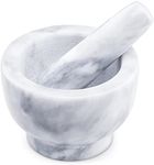 Navaris Mortar and Pestle Set - White Marble Pestle and Mortar Bowl for Grinding Spice, Garlic, Nuts, Herbs, Pesto - 5" Diameter