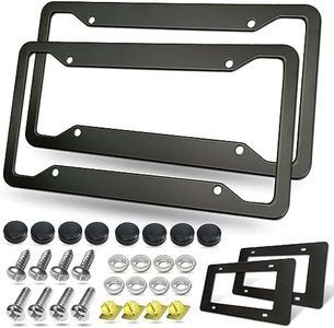 BGGTMO Matte Black Aluminum License Plate Frames- 2 Pack Heavy Duty Car Tag Cover for Front & Rear, 4 Hole Rust Proof Universal Holder, Mount Screws Caps, Inserts, Rattle Proof Pads