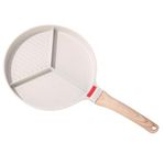 DAYANIDHI Non-Stick Multi-Compartment Egg Fry Pan with Triple Section Hole Wooden Handle | Compatible All Stove Types | Best for Making Omlette/Pancakes/Burger/Bacon/Fish Fry