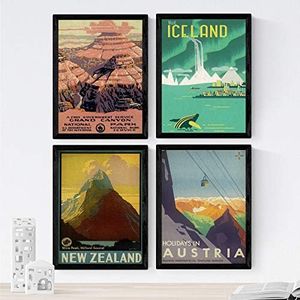 Nacnic - 4 Carteles Publicitarios Vintage - Láminas Decorativas Vacaciones en Montañas, Ríos y Lagos del Mundo - Impresión Arte de Pared