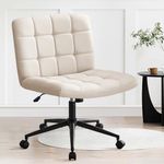 Furniliving Home Office Desk Chair with Wheels,Criss Cross Legged Wide Chair Armless Height Adjustable Chair with Mid Back Swivel Accent Vanity Chairs,Linen-Beige