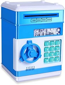 GuDoQi Piggy Bank, Electronic Money Bank, Safe Mini ATM Cash Coin Can, Auto Scroll Paper Money Saving Box, Great Birthday Gifts for Kids, Blue White