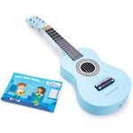 New Classic Toys 10342 Wooden Guitar Toy for Toddlers 3 Boys and Girls Baby Gifts, Kids Musical Instruments for Childrens Three Year Old Inclusive Musicbook, Red, 10346, Blue