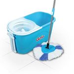 Gala e-Quick Spin Mop, Easy Wheels & Big Bucket with 2 Microfiber Refills, Floor Cleaning Mop with Bucket, pocha for floor cleaning, Mopping Set (white and blue)