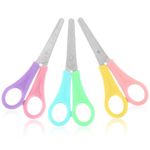 WLLHYF 3 Pack 5" Safety Scissors Blunt Tip Stainless Steel Comfort Soft Grip School Classroom Small Scissors Assorted Colors for Art Supplies Student Cutting Paper (PinkPurple/OrangeYellow/Bluegreen)