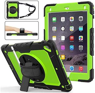 iPad Air 2/Pro 9.7 Case with Screen Protector for Kids, Heavy Duty Protective Durable Rubber Case with Rotatable Stand & Stylus Holder, Handle for iPad 9.7 Inch, 5th/6th Gen 2018/2017 Tablet-Green