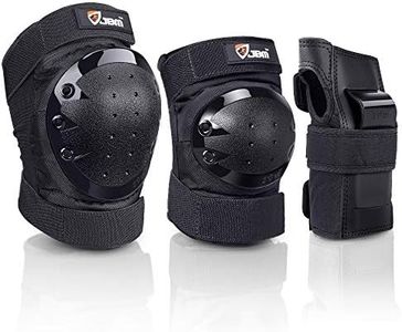 JBM Adult/Youth Knee Pads Elbow Pads and Wrist Guards Full Protective Gear for Skateboarding Skate Inline Riding Beginner Scooter Roller Skater (Black, Adult )