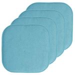 Sweet Home Collection Chair Cushion Memory Foam Pads Honeycomb Pattern Slip Non Skid Rubber Back Rounded Square 16" x 16" Seat Cover, Teal - 4 Pack