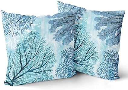 Giwawa Nautical Coastal Throw Pillow Covers - Set of 2 Ocean Themed Beach Pillow Case Watercolor Teal Blue Coral Cushion Cover Decorative Square Pillowcases for Couch Sofa Car Home Decor 18 x 18 Inch