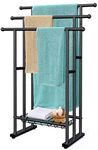 Kayfia 40" H Free Standing Towel Rack, 3 Tier Alloy Steel Stand with Basket, Blanket Drying and Display Rack for Oversized Bath Towels Bathroom Accessories, Next to Tub or Shower (Black)