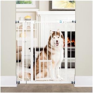 Carlson Extra Tall Walk Through Pet Gate with Small Pet Door, Includes 4-Inch Extension Kit, 4 Pack Pressure Mount Kit and 4 Pack Wall Mount Kit, 36 x 36.5, White