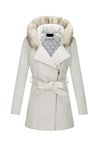 Bellivera Women's Faux Woolen Fleece Trench Coat Belted, The Overcoat Hooded with Detachable Fur Collar 07CL Beige M