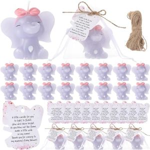 Conelist 25 Set Baby Shower Candles Favors for Guests 25 Elephant Candles Gender Reveal Candles Cute Candles 25 Elephant Thank You Card and Gift Bags Girl Boy Baby Shower Return Gifts for Guest (Pink)