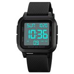 Men's Digital Sports Watch, Multifunction Big NumbersDial Large Face Dual Time Waterproof Outdoor Silicone Watch for Men/Boy/Student, Black-White, Sport Watch