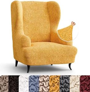 Mamma Mia Covers Wingback Chair Slipcover - High Back Chairs Slipcovers - Armchair Cover - 1-Piece Form Fit Stretch Furniture Protector - Microfibra Collection - Mango (Wing Backed Chair)