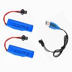 2 Pack 3.7V 600mAh Li-ion Rechargeable Battery 1450cell with USB Charger Cable for Double Sided Rotating Tumbling Amphibious RC Stunt Car Monster Truck C63