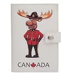 Canada Fashion Passport Wallet Premium Bonded Leather Travel Cover Credit Card Holder Buttons (Moose White)