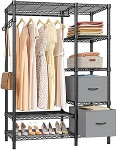 VIPEK V7 Wire Garment Rack 6 Tiers Heavy Duty Clothes Rack with 2 Fabric Drawers, Freestanding Wardrobe Closet Metal Clothing Rack for Hanging Clothes, 44.9"L x 16.5"W x 70.9"H, Max Load 562LBS, Black