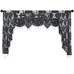 NAPEARL Jabot Curtains Valances and Swags-European Style Kitchen Window Valance, Luxury Jacquard Waterfall Valance Curtains for Living Room (1 Black Valance, 81-Inch Wide)