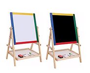 SASONS® Double Sided Kids 2 in 1 Quality Wooden Art Easel Adjustable Flip-Over Drawing Writing Board Whiteboard Blackboard Chalkboard for Children Fun Play Educational Activity Learning [65cm]