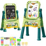 Caoyyss Art Easel for Kids Adjustable Standing, Double Magnetic Drawing Board with Painting Accessories, Birthday Christmas Present for Little Boys and Girls, Green